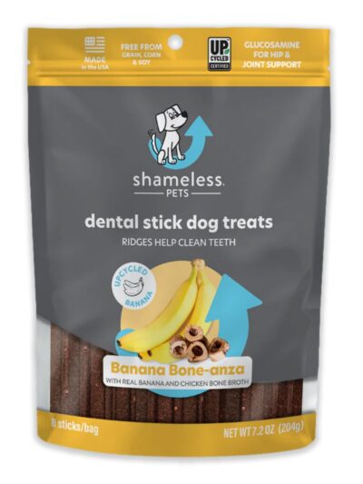 Shameless Dog Dental Sticks Banana/Bone Broth 7.2oz.