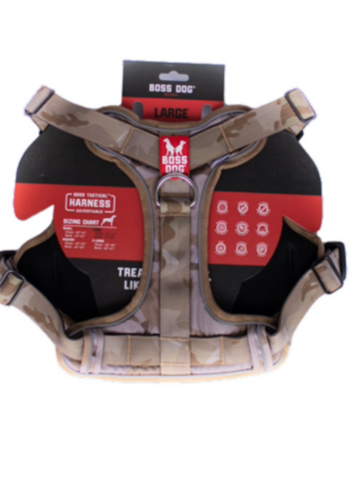 Boss Dog Tactical Dog Harness Tan Camo, 1ea/Large