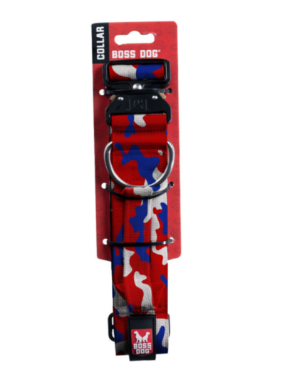 Boss Dog Tactical Adjustable Dog Collar Red, White, & Blue, 1ea/Large, 17-22 in