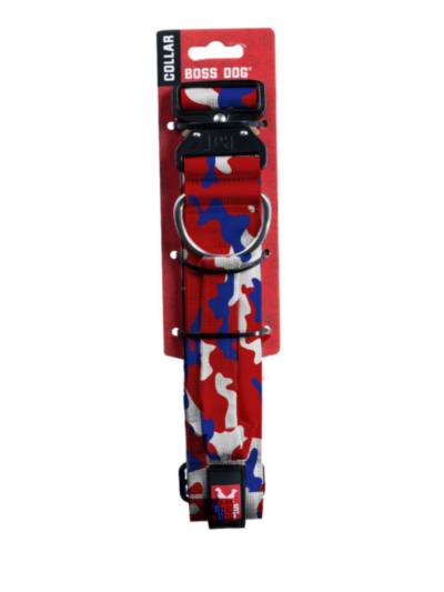 Boss Dog Tactical Adjustable Dog Collar Red, White, & Blue, 1ea/XLarge, 20-28 in