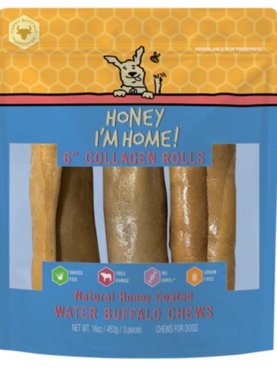 Honey I'm Home Dog Buffalo Collagen Rolls 6 Inch 3 Pack