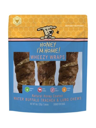 Honey I'm Home Dog Buffalo Trachea Wrapped In Lung 6 Inch 4 Pack