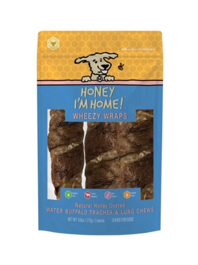 Honey I'm Home Dog Buffalo Trachea Wrapped In Lung 10 Inch 3 Pack
