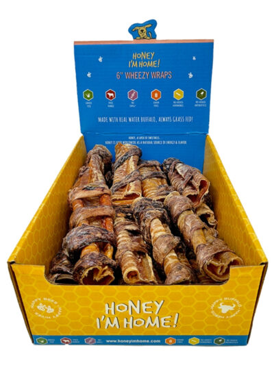 Honey I'm Home Dog Buffalo Trachea Wrapped In Lung 6 Inch (Case of 16)