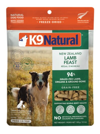 K9 Natural Dog Grain-Free Freeze-Dried Food Topper, New Zealand Lamb Feast 3.5oz.