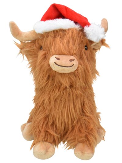 Multipet Holiday Highland Cow with Santa Hat 8"