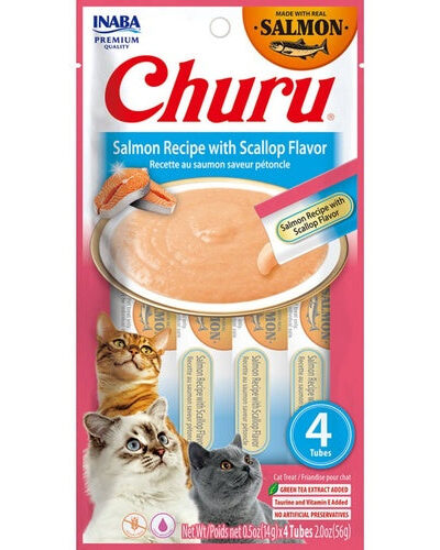 Inaba Churu Puree Cat Treats Salmon/Scallop .5oz. 4 Pk (Case of 6)
