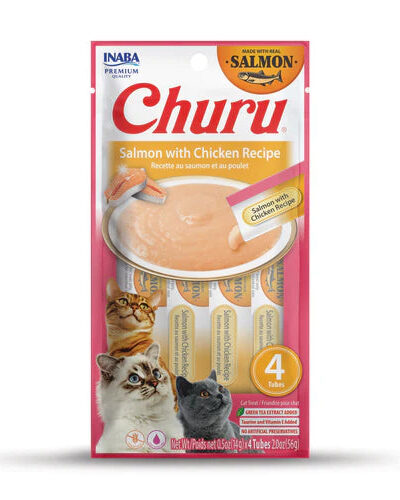 Inaba Churu Puree Cat Treats Salmon/Chicken .5oz. 4 Pk (Case of 6)