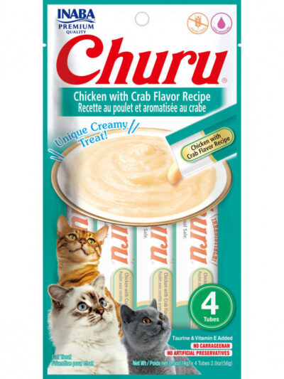 Inaba Churu Puree Cat Treats Chicken/Crab.5oz. 4 Pk (Case of 6)