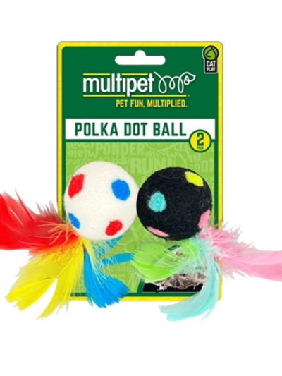 Multipet Polka Dog Ball w/ Feather Cat Toy