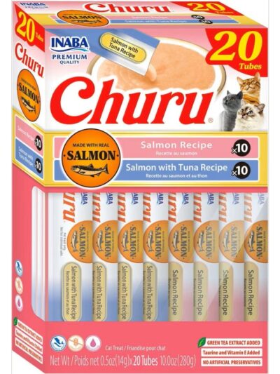 Inaba Churu Puree Cat Treats Variety Box Salmon/Tuna .5oz. 20 Pk