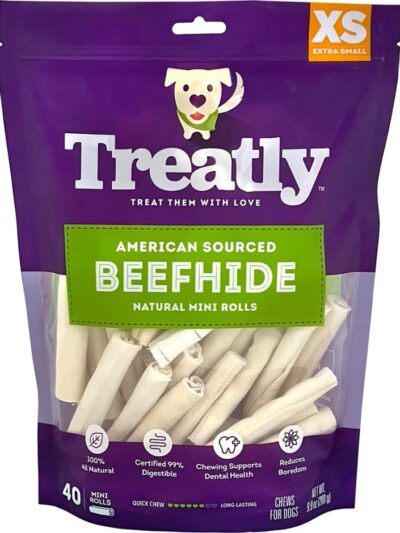 Treatly American Beefhide Mini Rolls Natural 3in -40 Pk