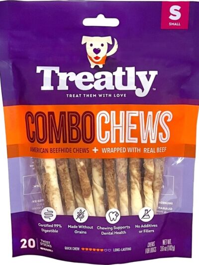 Treatly Beefhide Combo Chews Twist Sticks with Meat with Beef Small-20 Pk