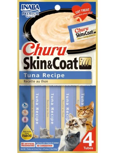 Inaba Churu Puree Skin & Coat Cat Treats Tuna .5oz. 4 Pk (Case of 6)