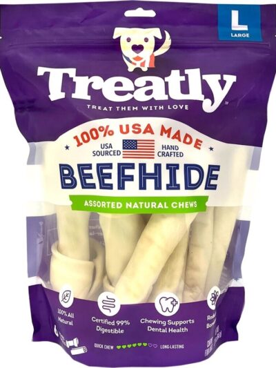 Treatly 100% USA Beefhide Bones & Rolls Natural Large 6 Pk