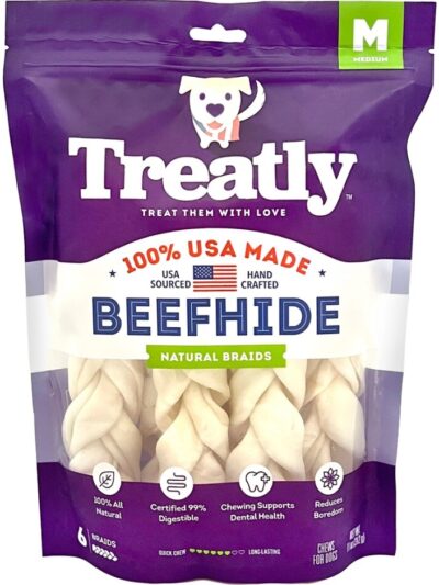 Treatly 100% USA Beefhide Braids Natural 7in. -6 Pk
