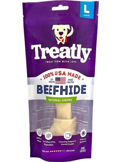Treatly 100% USA Beefhide Bone with Header Card Natural 9in. 1 Pk