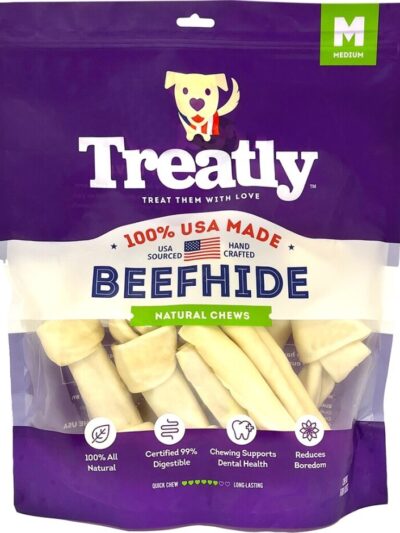 Treatly 100% USA Beefhide Bones & Rolls Natural Medium-10 Pk