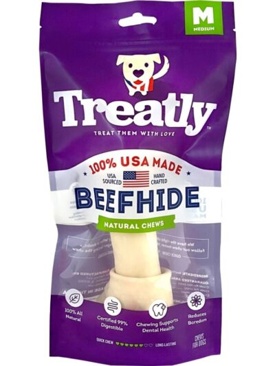 Treatly 100% USA Beefhide Bone with Header Card Natural 7in. 1 Pk