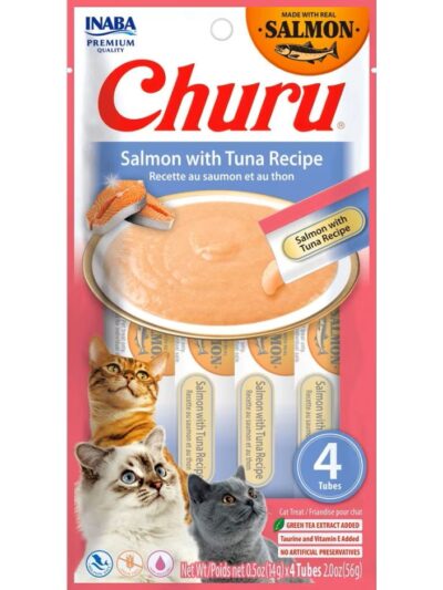 Inaba Churu Puree Cat Treats Salmon/Tuna .5oz. 4 Pk (Case of 6)