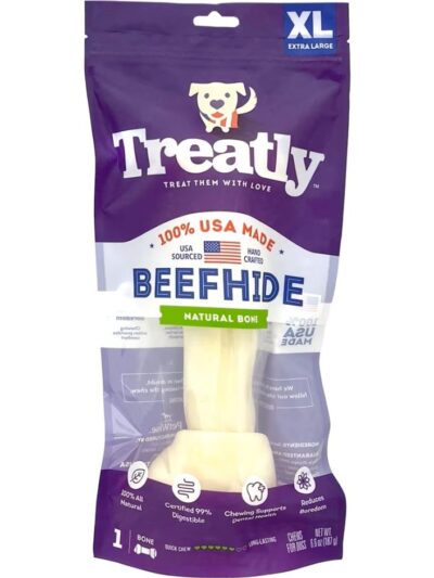 Treatly 100% USA Beefhide Bone with Header Card Natural 11in. 1 Pk