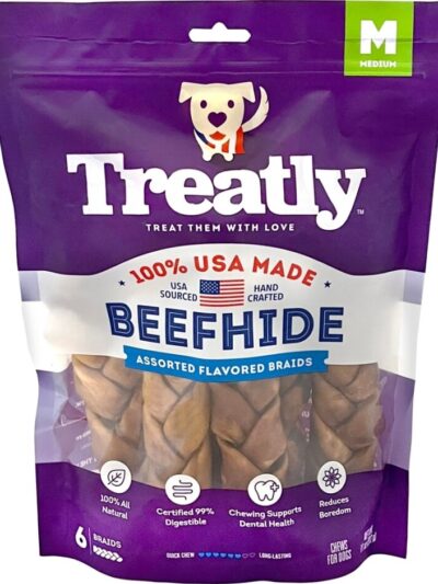 Treatly 100% USA Beefhide Braids Chicken/Beef  7in. -6 Pk