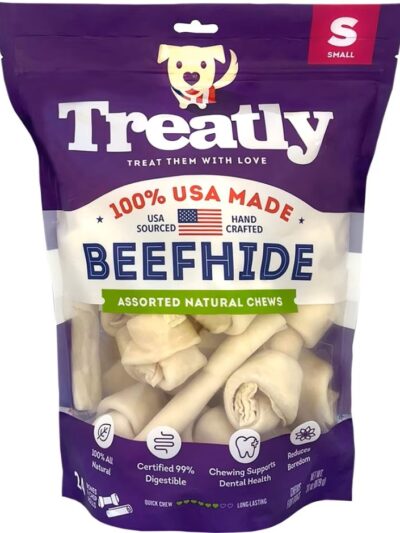 Treatly 100% USA Beefhide Bones & Rolls Natural Small-24 Pk