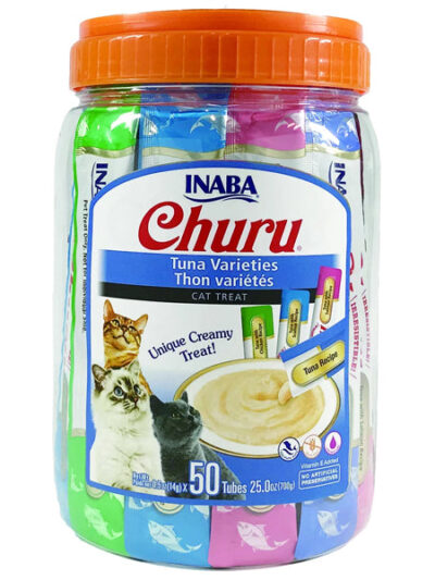 Inaba Churu Puree Cat Treats Variety Pack Tuna .5oz. 50 Pk