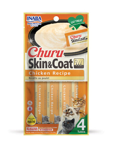 Inaba Churu Puree Skin & Coat Cat Treats Chicken .5oz. 4 Pk (Case of 6)